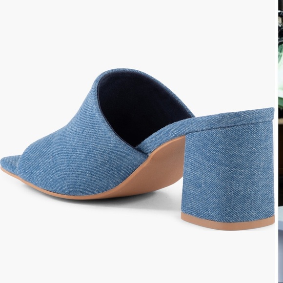 SEYCHELLES ADAPT BLUE DENIM SLIDE SANDAL STACKED 3” HEEL 8.5 NEW - Picture 2 of 8